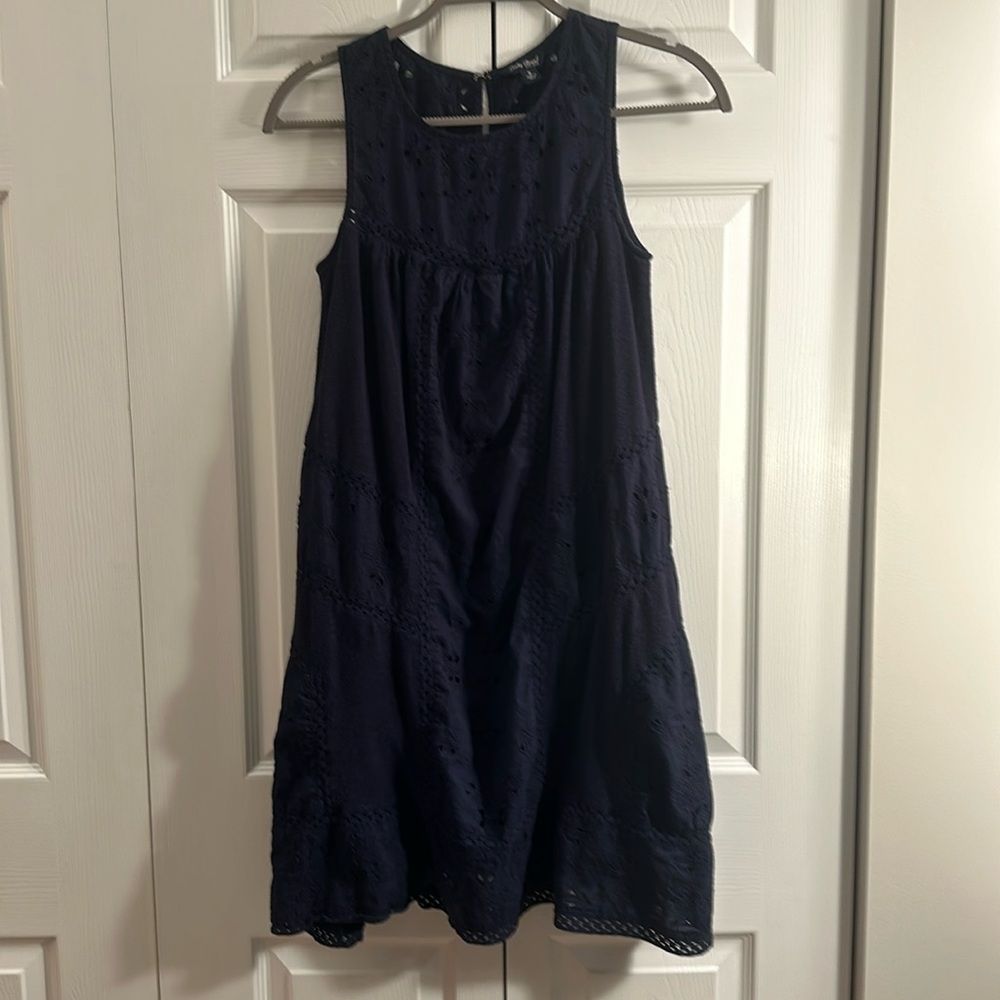 Lucky Brand Small Eyelet Mixed Knit Blue Dress